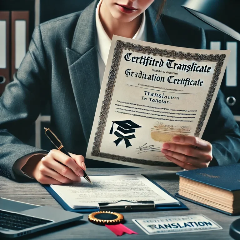 Certified translator reviewing a graduation certificate