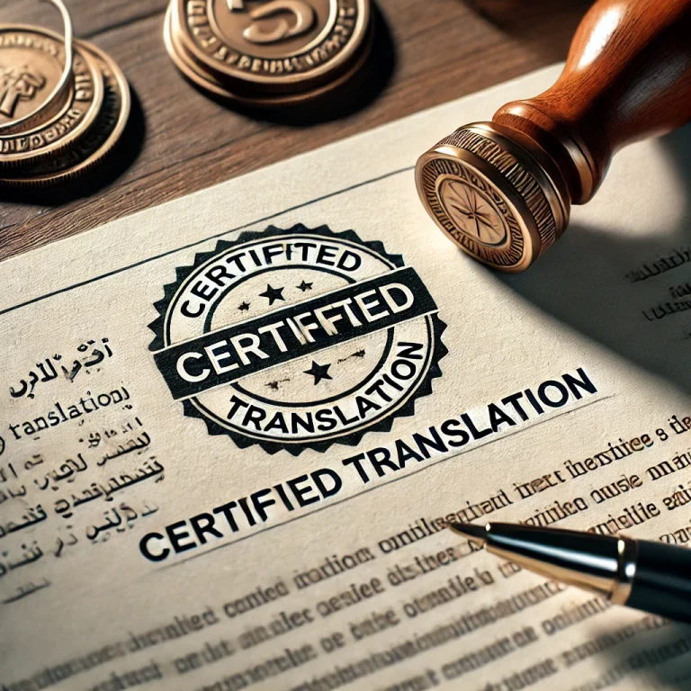 A legal document with a certified translation stamp