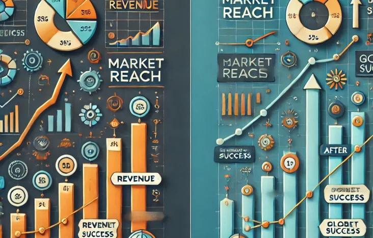 Chart showing business growth with and without professional translation services.