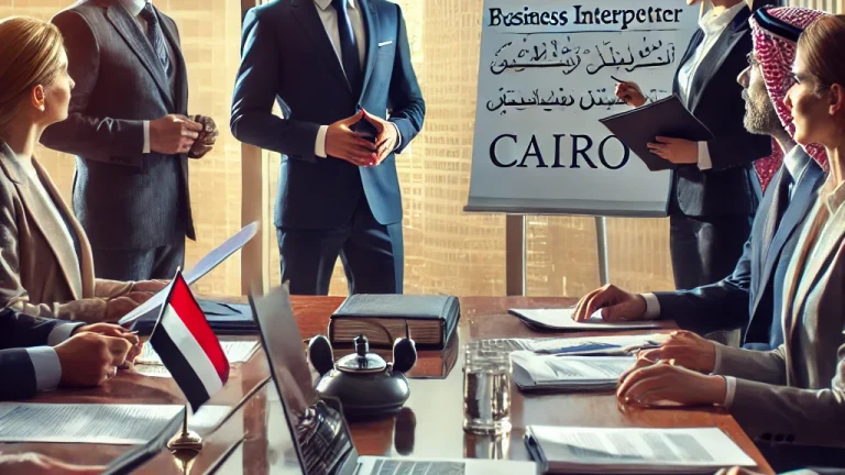 Business interpreter assisting in a negotiation in Cairo.